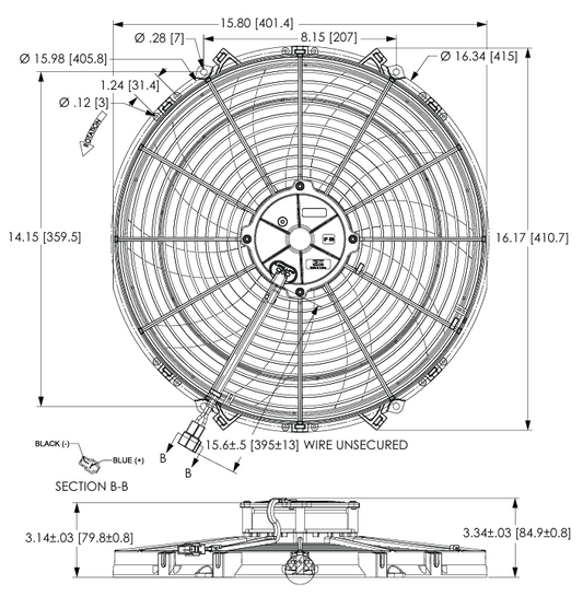 Maradyne 16" Champion Thermo Fan Reversible Low Profile 24V 225W 2170CFM EF8921