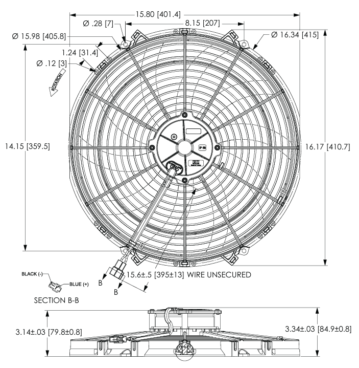 Maradyne 16" Champion Thermo Fan Reversible Low Profile 225W 2170CFM EF8920