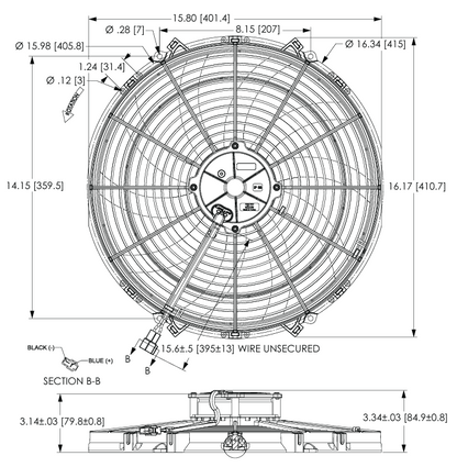 Maradyne 16" Champion Thermo Fan Reversible Low Profile 225W 2170CFM EF8920